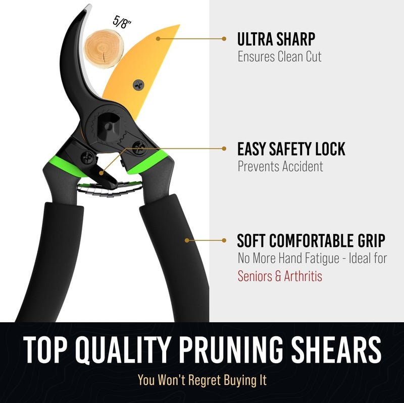 Craft911 Ultra Sharp Japanese Steel Pruning Shears - Cuts 3X Easier, Weak Hand Arthritis Clippers, Rust-Resistant Titanium Coated Pruner, Effortlessly Cuts 3/4 Inch - Image 2